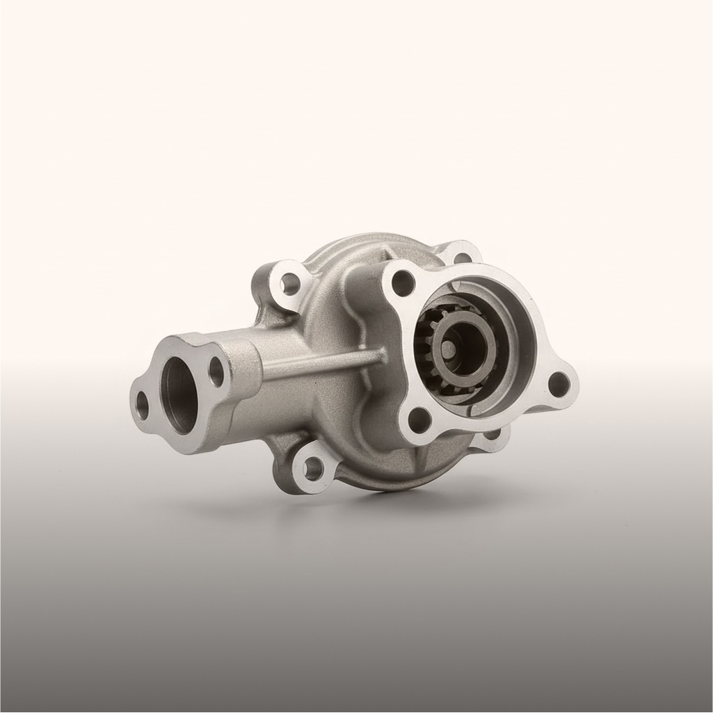 Uma peça de motor metálica chamada de bomba de óleo